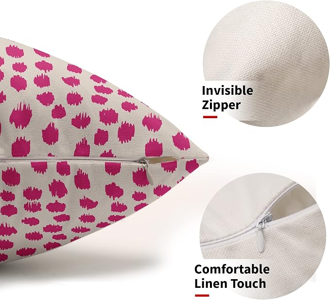 Hot Pink Cream Pillow Covers 12x20 Set of 2 Boho Design Polka Dot Throw Pillows Modern Brush Strokes Print Decorative Outdoor Pillowcase Lumbar Cushion Cover Linen Pillow Case for Home Sofa Couch Bed