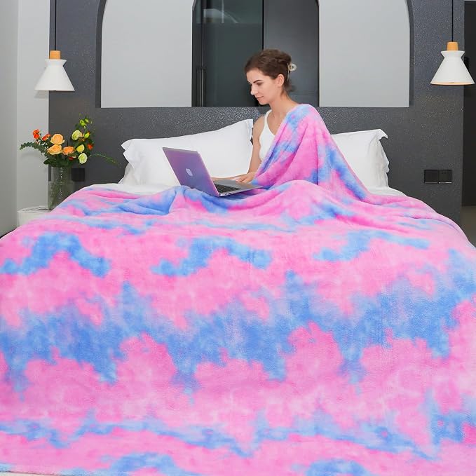 MUGD Lightweight Blanket Fleece Large Blanket Blue Throw Blanket for Bed King Size