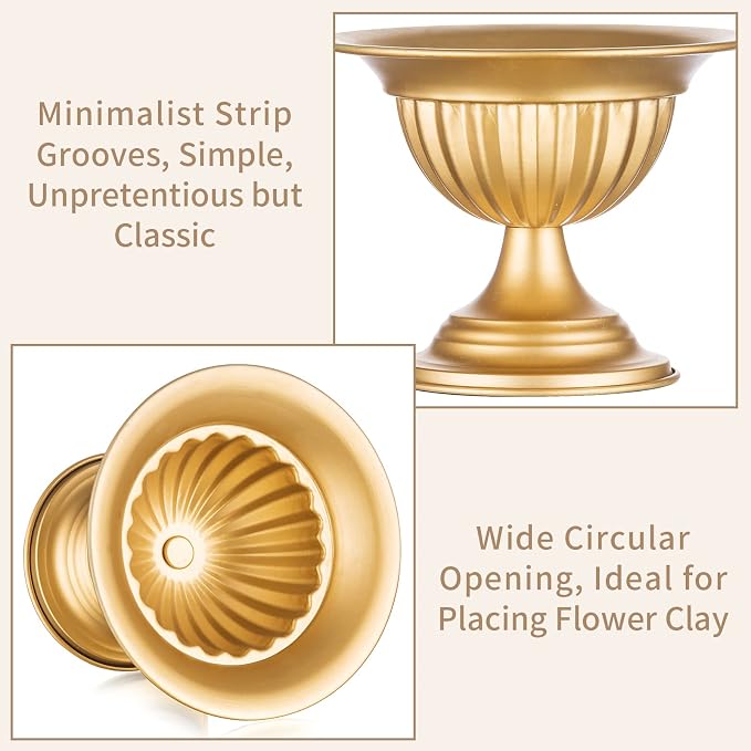 Sziqiqi Gold Metal Urn Vases for Flower, Compote Vase for Centerpiece, 2Pcs | 2Pcs, 5.1in, Table Vase for Wedding Decorations Plant Bowl, Flower Arrangement for Party, Birthday, Event, Home Decor