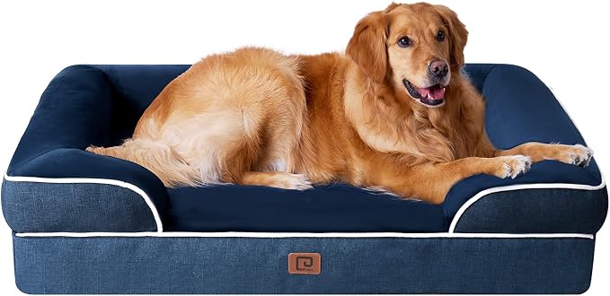 EHEYCIGA Orthopedic Extra Large Dog Bed, Waterproof Washable XL Pet Bed 44" | Non-Slip Bottom and Egg-Crate Memory Foam Big Dog Couch Bed with Washable Removable Cover, Navy, 44Inch