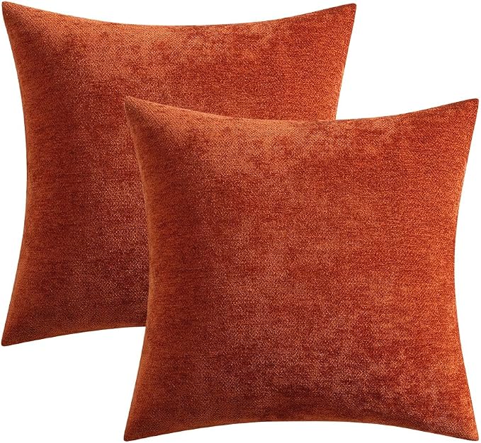 MIULEE Pack of 2 Terracotta Decorative Pillow Covers 18x18 Inch | Soft Chenille Couch Throw Pillows Farmhouse Cushion Covers for Home Decor Sofa Bedroom Living Room