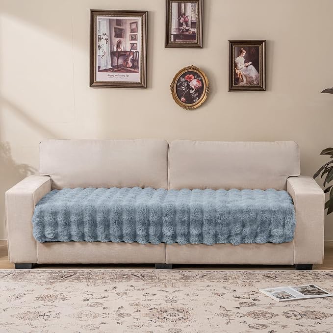 Dogs/Cats Bed Mats, Dog Pad Washable Removable Couch Cover with Anti-Slip Back, Plush Long Fur Mat, Perfect for Small, Medium and Large Dogs.(Light Gray-Bubble, 30"x53")