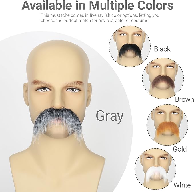 2Pcs Men Fake Mustache Realistic Mustaches Fake Facial Hair Beard for Cosplay Costume Halloween Parties
