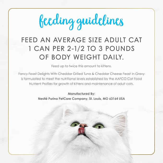 Fancy Feast Purina Delights with Cheddar Grilled Tuna and Cheddar Cheese Feast in Wet Cat Food Gravy Cat Food -3 oz. Cans (Pack of 48)