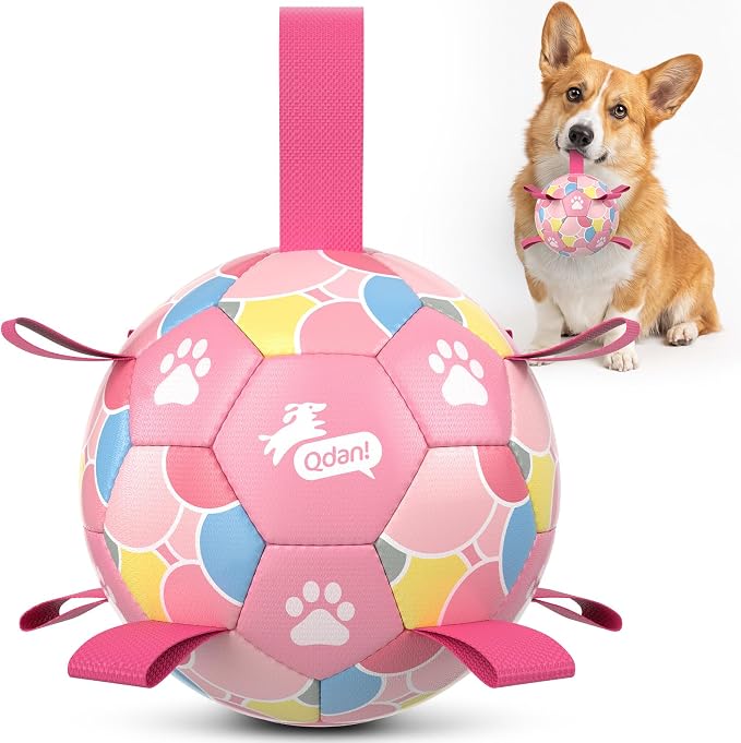 QDAN Dog Soccer Ball Toy with Strap, Pastel Color Puppy Toys Gifts, 6 Inch