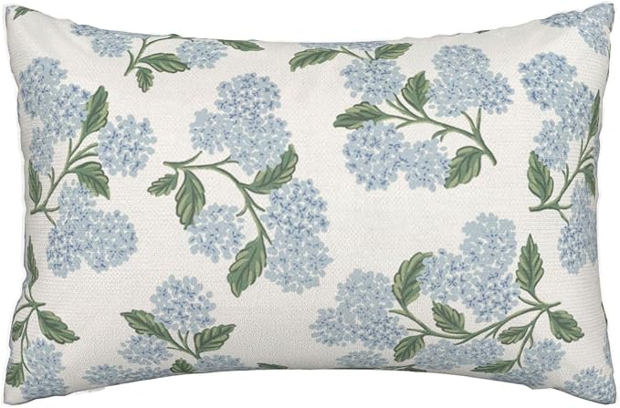 AEIOAE Spring Green Blue Hydrangea Flower Pillow Covers 12x20 Set of 2 | Floral Throw Pillows Case Summer Outdoor Seasonal Decorative Farmhouse Decor Cushion Covers for Home Sofa Bed Couch