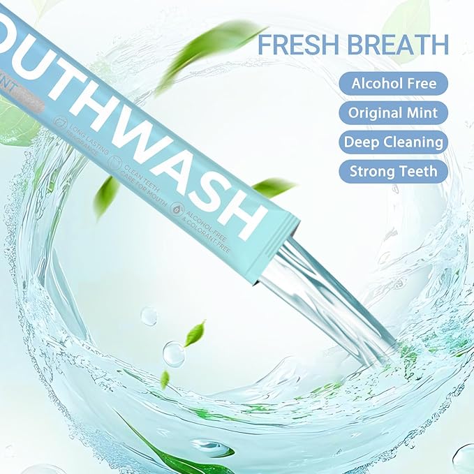 Oustane Travel Size Fresh Mint Mouthwash, Alcohol-Free, 15ml Portable Packets, Long-Lasting Freshness (30)