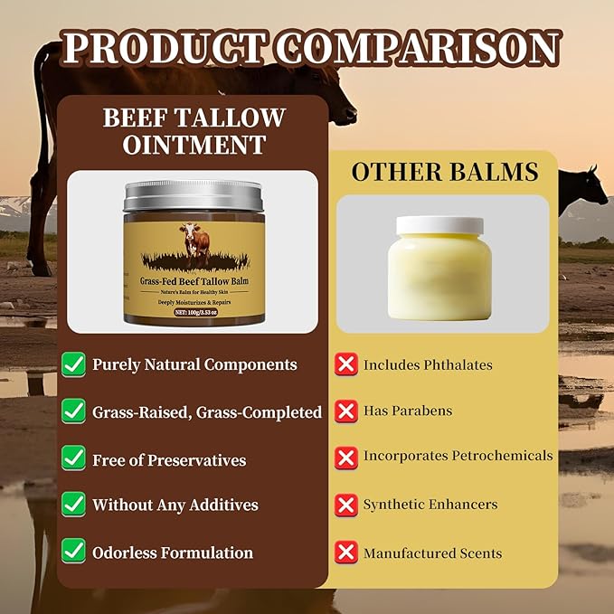 Oebitor Beef Tallow for Skin, Tallow and Honey Balm, Facial Moisturizer Cream, 100% Organic Grass Fed Whipped Beef Tallow Balm Deeply Moisturizing for Face & Body, Suitable For All Skin Types(3.53oz)