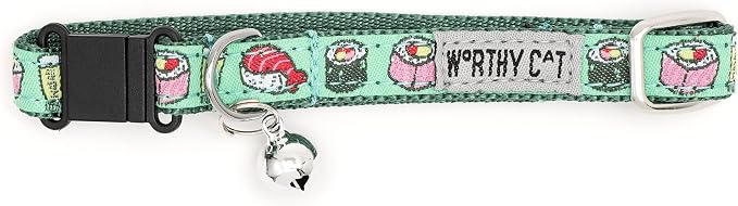 THE WORTHY DOG Characters Patterns, Breakaway Cat Collar with Bell, Mint