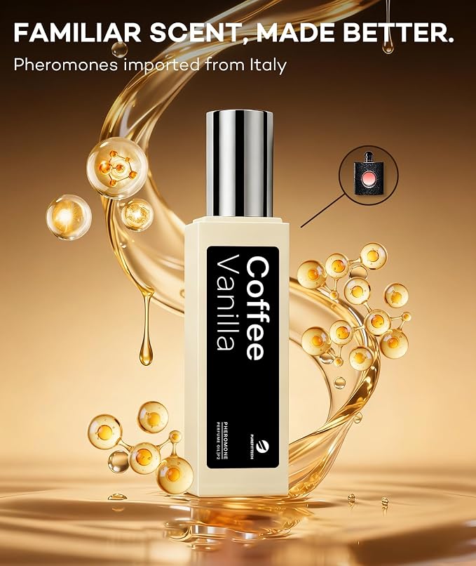 purefittech Pheromones Perfume Oil for Women, Long Lasting Coffee Vanilla Roll-on Fragrance, Pure Extrait de Parfum, 0.34 fl oz (10ml) Travel Size, Made in USA，Eau de Parfum