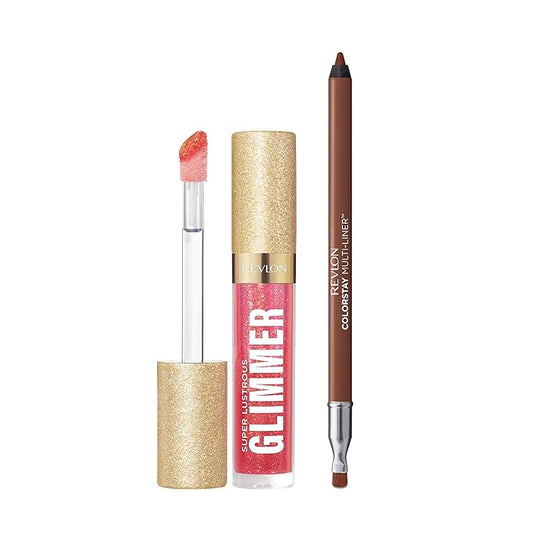 Revlon Super Lustrous Glimmer Gloss and ColorStay Multi-Liner Bundle, Haute Honey and Dynamic Doer, Pack of 2