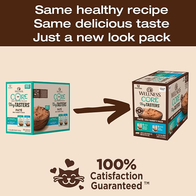Wellness CORE Tiny Tasters Pate Variety Pack Adult Wet Cat Food, Natural, Protein Rich, Grain Free, Sea Recipies, 1.75 oz, Pack of 12 Pouches