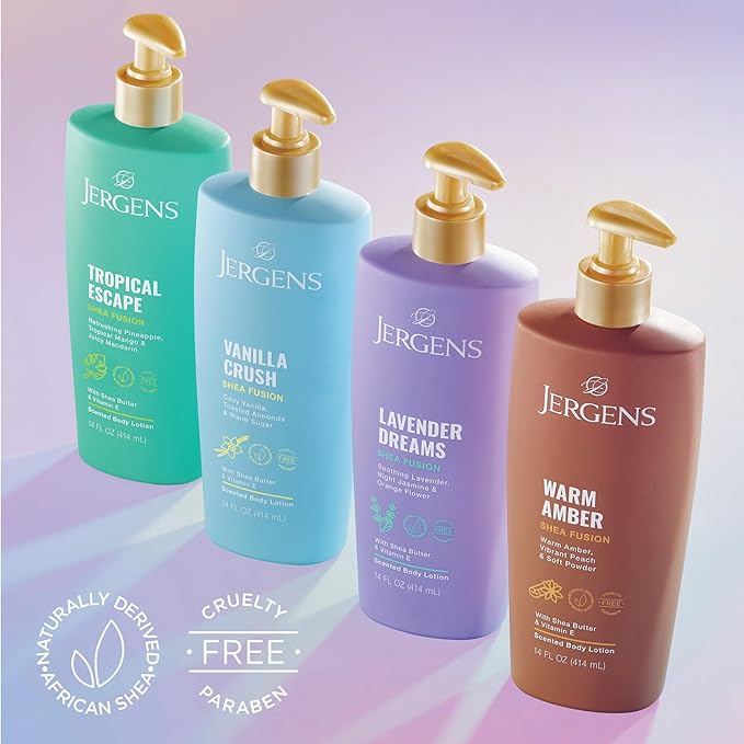 Jergens Shea Fusion Tropical Escape Body Lotion, Scented Lotion, Moisturizing Body Lotion made with Shea Butter and Vitamin E, 14 fl oz