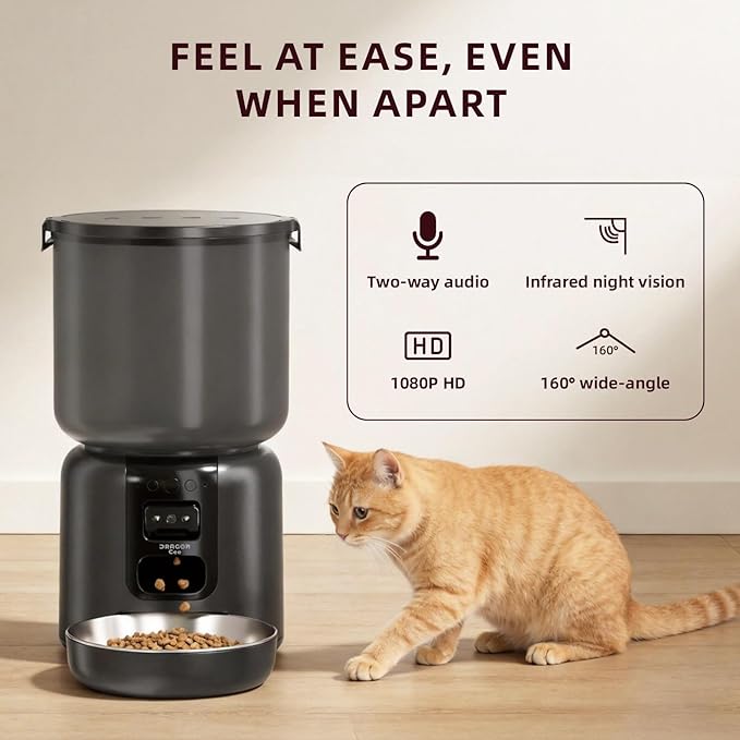 Automatic Cat Feeder with Camera – 5G WiFi Timed Cat Food Dispenser, 4L Clog-Free Smart App Control Pet Feeder, 1080P HD Video with Night Vision Healthy Feeding for Small Pets Indoor