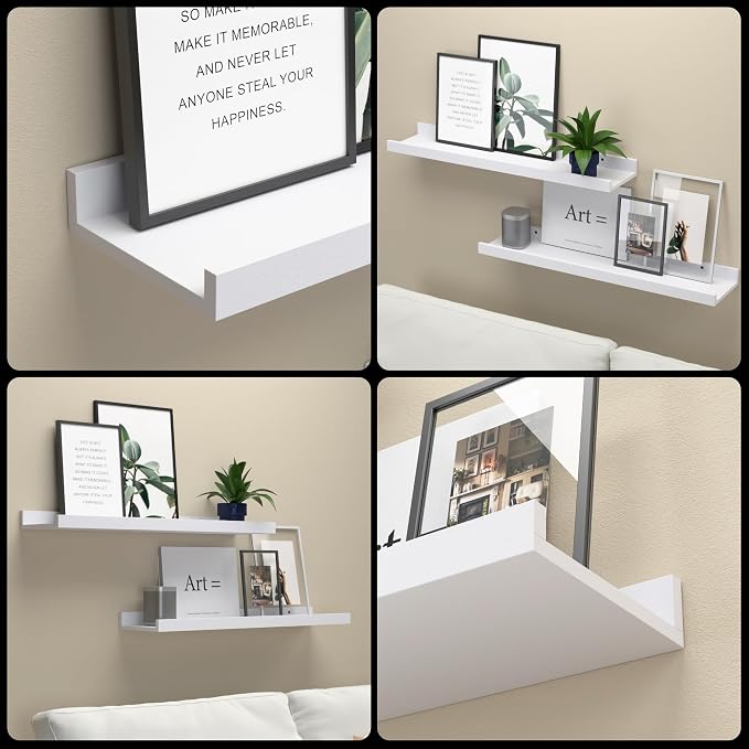 Boswillon Floating Shelves Set of 2, Long Wall Shelf with Lip, 24in, White | Display Ledge Shelf for Room Wall, Wall Decor Shelves for Bathroom, Living Room, Bedroom, Kitchen, Nursery Room, Modern, Wood