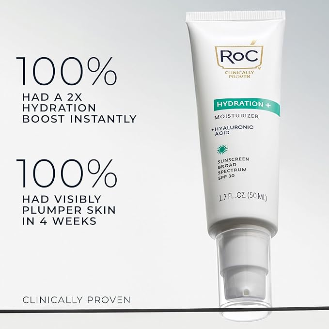 RoC Multi Correxion 1.5% Pure Hyaluronic Acid Anti Aging Daily Face Moisturizer with Sunscreen, SPF 30 Broad Spectrum Moisturizer + Retinol Eye Cream Packette