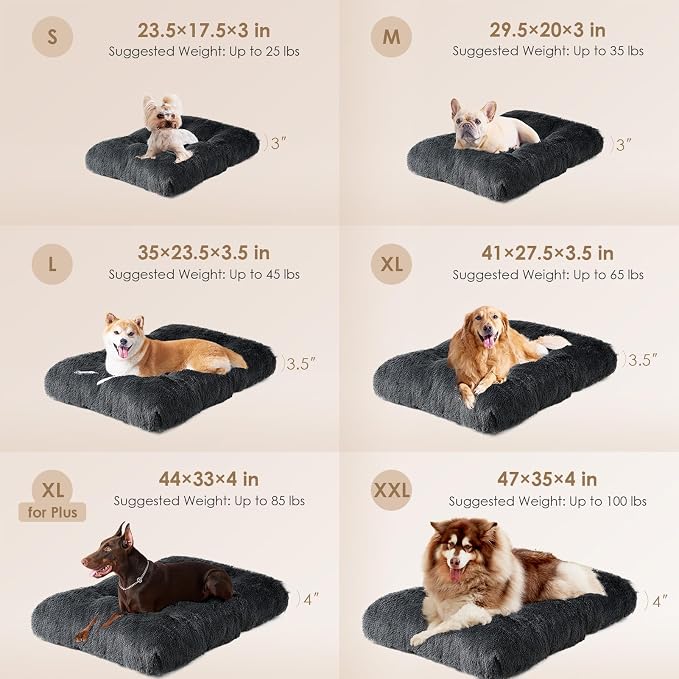 EHEYCIGA Fluffy Dog Crate Bed for Small Dogs, Plush Crate Pad, Dark Grey | Calming Anti Anxiety Small Dog Bed, Washable Soft Warm Faux Fur Crate Mat with Non-Slip Bottom