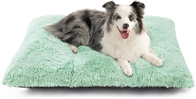 EHEYCIGA Fluffy Dog Crate Bed, Plush Extra Large Dog Pillow, Apple Green | Xlarge Calming Anti Anxiety Plush Faux Fur Mat for Large size dogs, Washable Soft Warm Dog Pad with Non-Slip Bottom