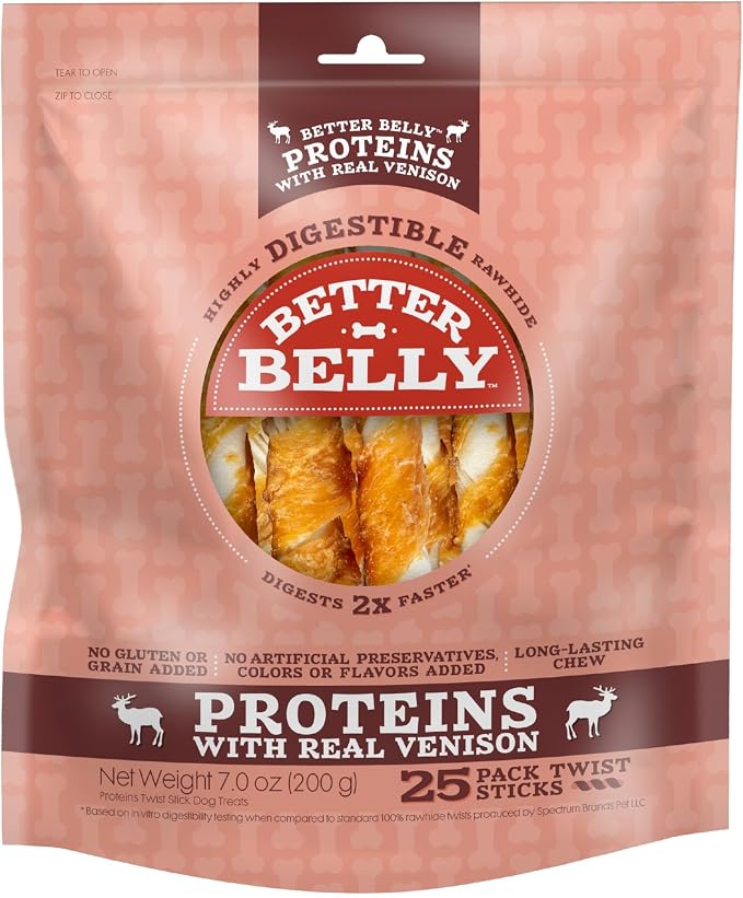 Better Belly Proteins Twist Sticks Highly Digestible Dog Treats, 25 Count