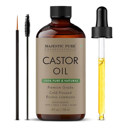 Majestic Pure USDA Organic Castor Oil - 100% Pure & Natural - Premium Grade, Cold Pressed, Hexane Free - Hair, Eyelashes, Eyebrows, Nails - Moisturizing & Nourishing - 4 Fl Oz