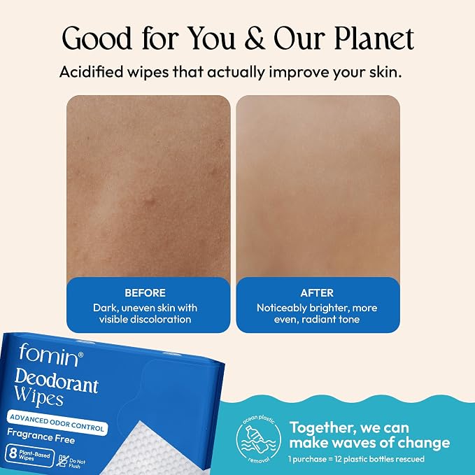 FOMIN Acidified Travel Deodorant Mini Wipes For Women & Men- Fragrance Free - 288 Count - pH Balanced, Biodegradeable Mini Deodorant Travel Size Wipes - Plastic-Free, Underarm Body Wipes