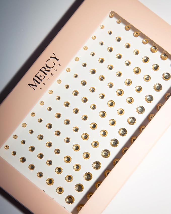 MERCY LONDON Face Gems in Gold, 866 Self Adhesive Rhinestone Stickers for Face, Eye, Makeup, Body, DIY Face Gems