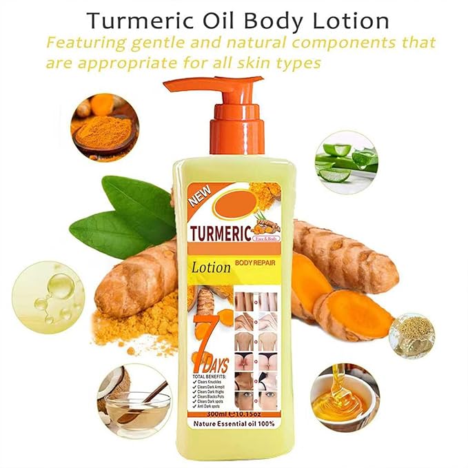 Soft 7 Turmeric Body Oil Lotion, Turmeric Oil Lotion for Skin Hyperpigmentation, Tumeric Lotions for Bodys, Body Lotions for Women Moisturizing & Smoothing for All Skin Types 10 Fl Oz