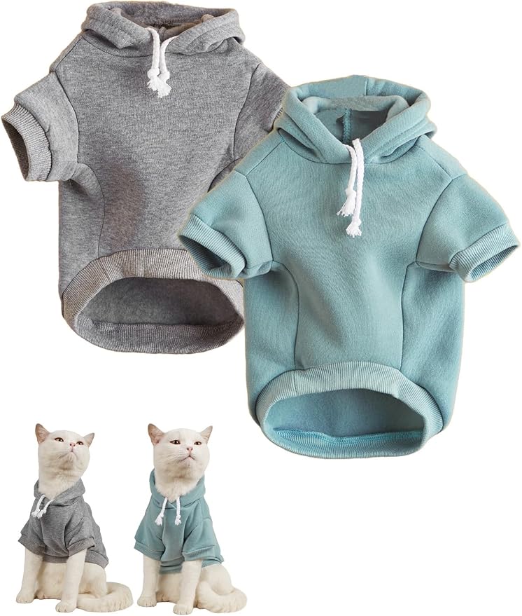 Basic Dog Hoodie Sweatshirt Puppy Sweater Warm Cat Costumes Pet Clothes for Chihuahua Puppy Kitten Small Medium Dogs Grey and Cadet Blue X-Small