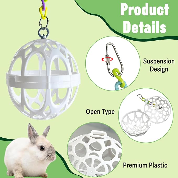 Tfwadmx Rabbit Hay Feeder Grass Play Hay Ball Chew Toy Plastic Food and Grass Frame Bowls Small Animals Hay Manger Dispenser with Chain for Hamsters Gerbils Chinchillas Guinea Pigs