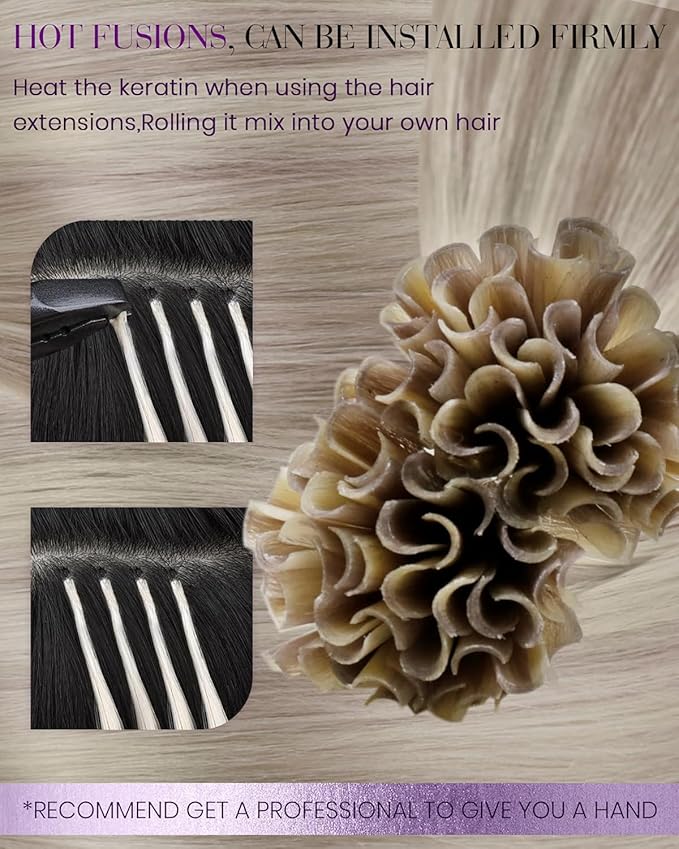 LaaVoo K Tip Hair Extensions Real Human Hair Ash Blonde Mixed With Bleach Blonde Ktip Human Hair Extensions 50g/50s 18 Inch