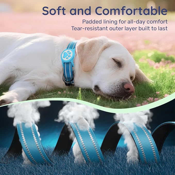 Premium Airtag Dog Collar，with IP68 Waterproof AirTag Holder,Blue,S | Soft,Breathable,Nylon Padded,Reflective,Ultra-Durable Buckle,Adjustable,Comfortable for Small Medium Large Dogs