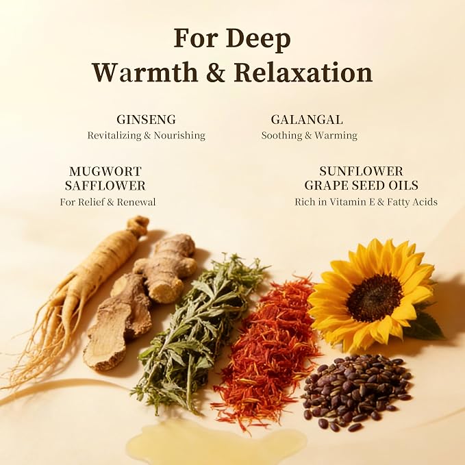Warming Body Massage Oil for Sore Muscle Massage Therapy 10.1 Fl Oz, Massage Oil for Deep Muscle Relaxing & Joint Comfort, Body Oil Infused with Mugwort, Galangal & Ginseng, All Skin Types Men & Women