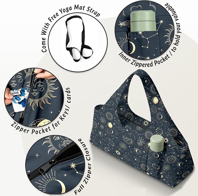Women's Yoga Bag with Yoga Mat Carrier - Large Mat Pocket Fitness Tote for Pilates, Gym, Travel, Office & Beach