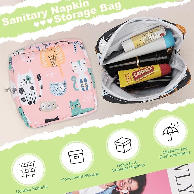 Sanitary Pad Storage Bag Portable Period Bag for Teen Pads/Sanitary Napkins/Small Tampons, Sanitary Napkin Storage Bag First Period Gifts for Teen Girls (Small Orchid)