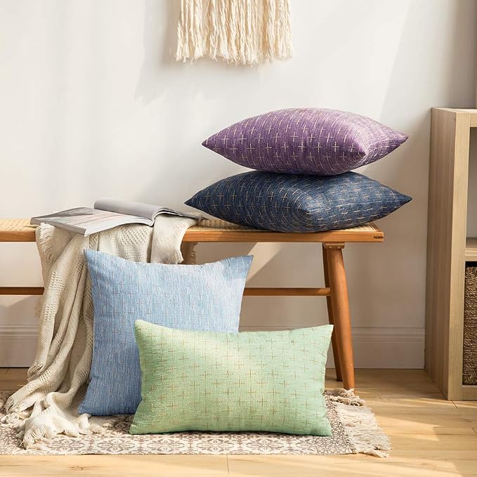 MIULEE Pack of 2 Decorative Burlap Linen Throw Pillow Covers Modern Farmhouse Pillowcase Rustic Woven Textured Cushion Cover for Sofa Couch Bed 18x18 Inch Light Blue