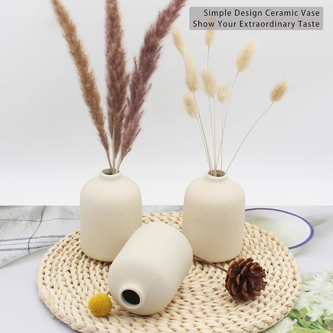 YANLING 6 Pack Small Boho Vase for Flowers Home Decor, Ceramic Vases | for Pampas Grass Simple Shelf Vase, Bud Vases for Wedding Dinner Table Party