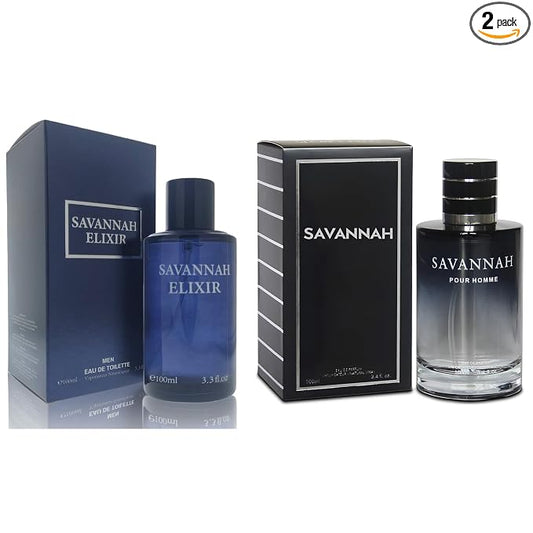 A CENTER Savannah Elixil & Savannah Men's Cologne Eau de Parfum Gift Set - 3.4 Fl Oz Each | Citrus Spicy & Woody Ambergris Fragrance | Luxury Perfume for Day & Night