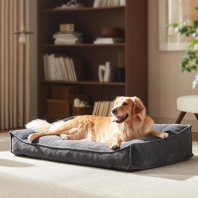 FURTIME XL Orthopedic Dog Bed Large Sized Dog, Extra Washable Dog Couch 42" | Supportive Thick Pet Sofa, Ergonomic Slant Dog Beds with Removable Cover, Ultra Soft Surface & Non-Slip Bottom, Grey