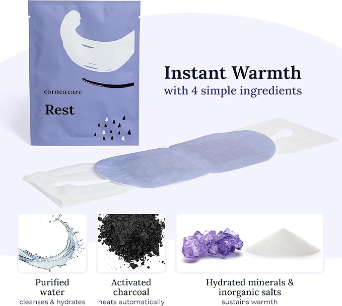 CorneaCare Rest: Self Heating Warm Compress for Dry Eyes | Heated Eye Mask for Fast Relief | No Microwave or Washcloth Needed | Travel Ready | 30 Count
