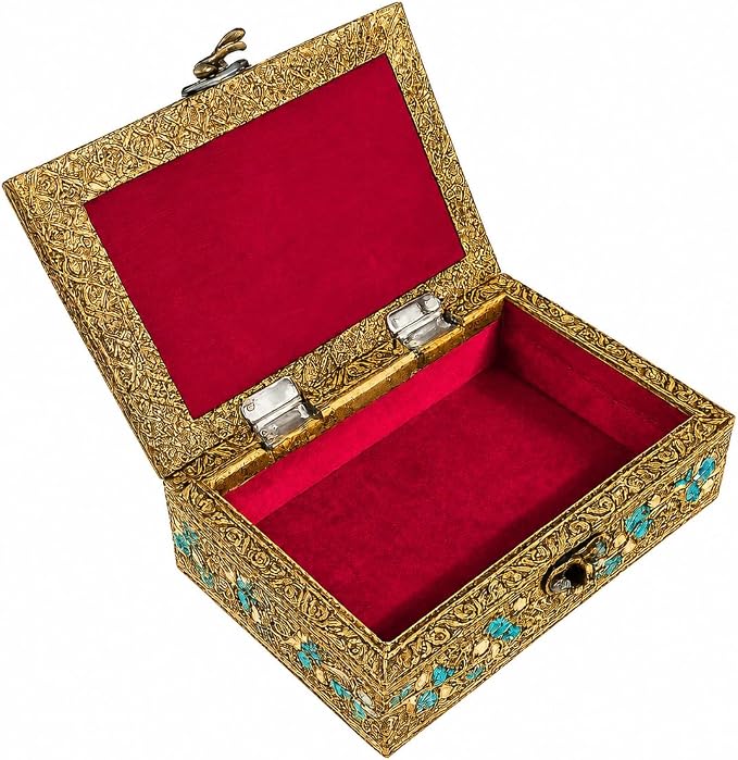 ETROVES 6 inch Jewelry Box - Handmade Portable Treasure Organiser Keepsake - Decorative Memory Storage Case Single Compartment for Women Men Jewel - Vintage Trinket Box (Peacock)