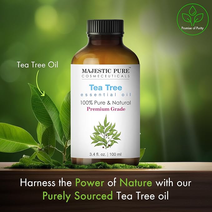 Majestic Pure Essential Oil with Glass Dropper - 100% Pure and Natural - Essential Oils for Diffuser, Aromatherapy, Soap and Candle Making, Tea Tree Essential Oil, Tea Tree Oil, 3.4 Fl Oz