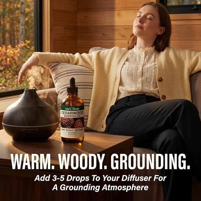 100% Pure Cedarwood Oil - 4 Fl Oz Cedarwood Essential Oil for Hair, Skin, Diffuser, Aromatherapy & DIY Soap Making Scent