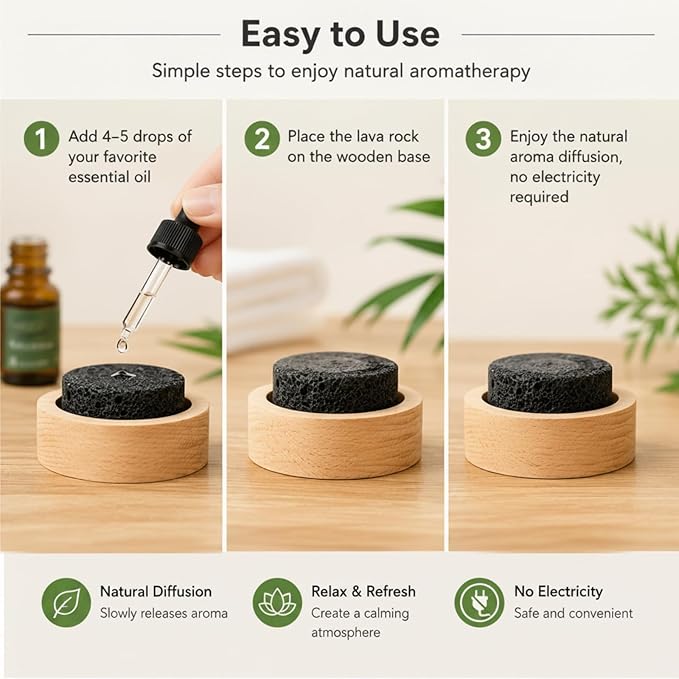 Chunful 4 Pcs Lava Rock Essential Oil Diffuser Lava Stone Passive Diffuser for Sauna Decorating at Home, Office, Bedroom, Bathroom or Car, and Gift-Giving