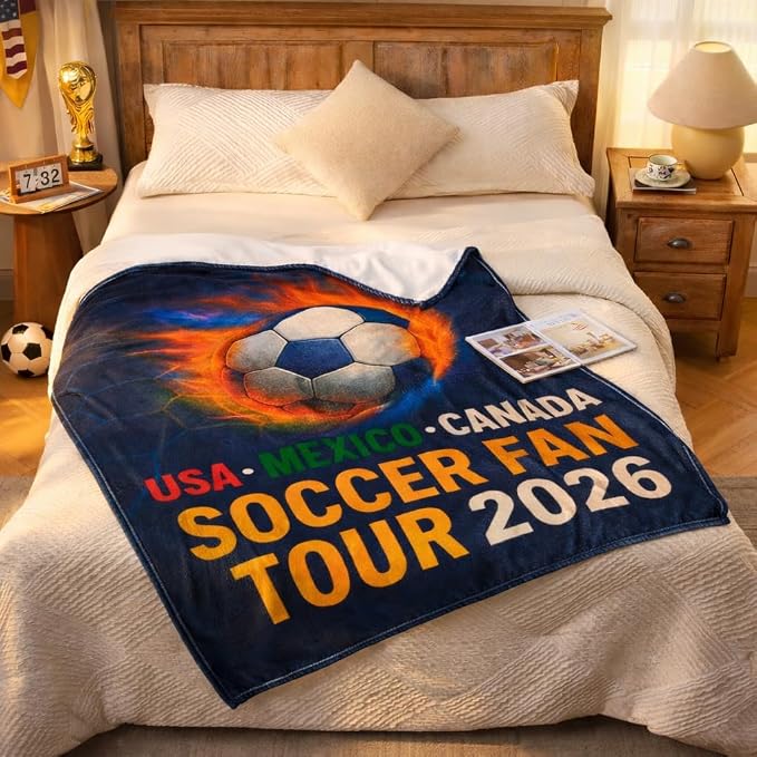 Soccer Fan Tour 2026 Throw Blanket, Soft Flannel Football Season Blanket for Couch Bed, Game Day Soccer Gift for Men Women Kids