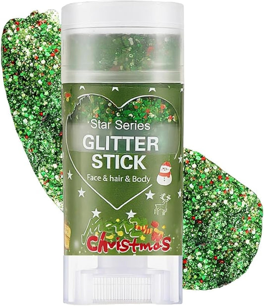 Christmas Body Glitter Stick,Face Hair Glitter Makeup for Kids Women,Waterproof Christmas Hair Glitter,Singer Concert Festival Rave Chunky Glitter Hair Accessories,Mermaid Sequins Face Paint (Green)