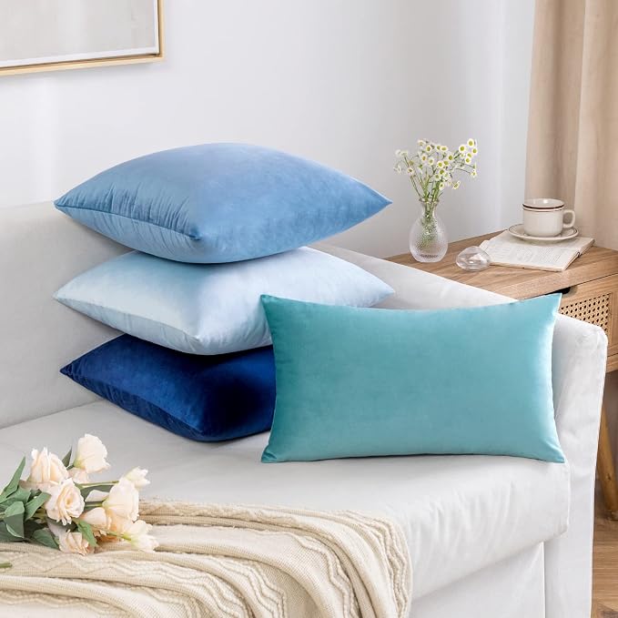 MIULEE 12x20 Inch Lumbar Velvet Throw Pillow Cover Set of 1 Aqua Green | Soft Luxury Decorative Throw Pillow Cover, Single Rectangle Cushion Case, Home Decor for Chair Couch Sofa Bedroom Car Bed