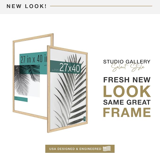 MCS Studio Gallery Movie Poster Frame 27x40 Natural Woodgrain Engineered Wood, Vertical & Horizontal Wall Hanging Large Picture Frame for Photos, Artwork & Custom Posters (1-Pack)