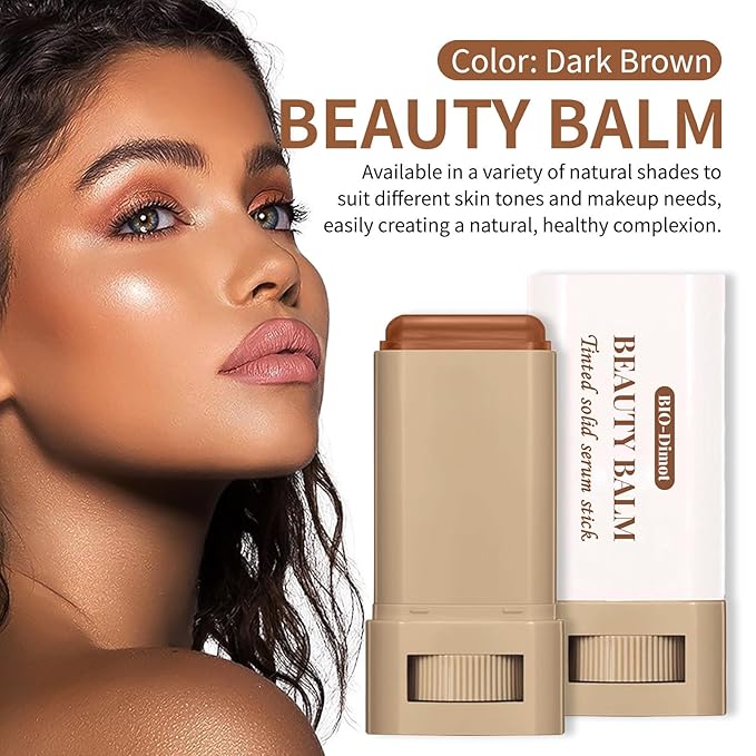 Tinted Solid Serum Foundation Stick – Skin Color | Lightweight Buildable Coverage, Natural Finish, 20g Travel-Friendly Makeup Stick for All Skin Types (Dark Brown Shade)