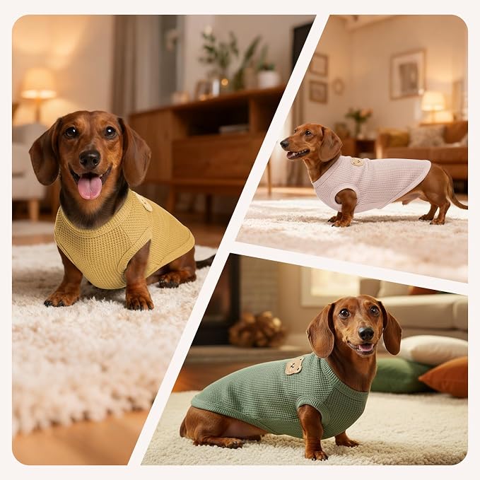 Dog Clothes for Small Dogs, Pet T-Shirt for Boys and Girls | Waffle Knit Dog Tank Top,Comfortable for Summer&Winter,Perfect for Dachshund(3PCS,Large)