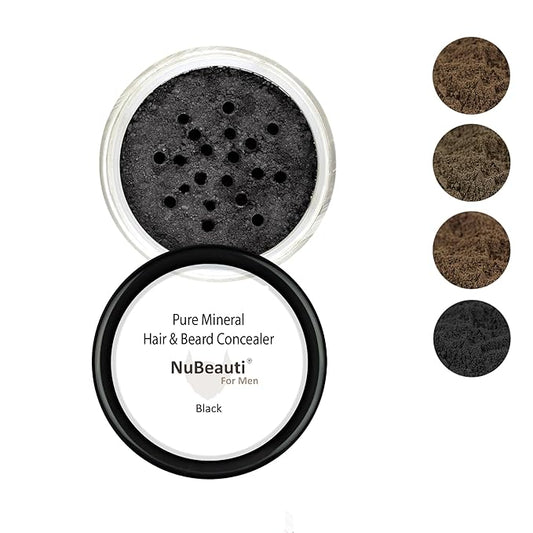 Men’s Beard, Mustache & Hair Root Touch Up Powder – Bald Spot Cover Powder – No Fragrance, Talc or Parabens – Hair Cover Hairline Powder by NuBeauti (Black, Without Brush)